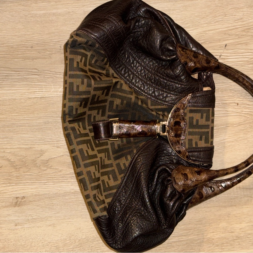 Brown and Black Fendi Spy Zucca Handbag